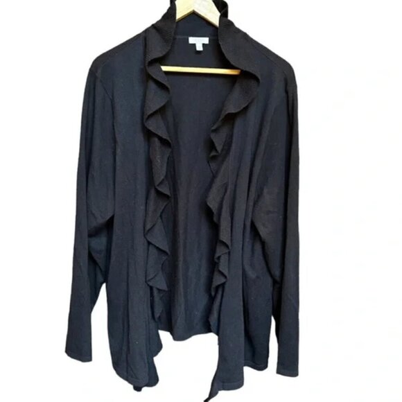 Talbots Black Ruffle Open Front Cardigan Sweater, M - Picture 1 of 6